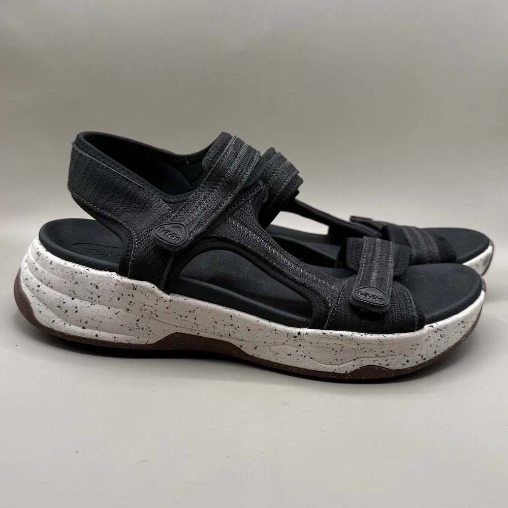 Taos Platform Sandals Womens 9.5 Adjustable Strappy Speckled Black